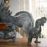 Vintage Pair of heavy Metal Fighting Roosters Cocks Decorative H-8" and H-9,3" Image 7