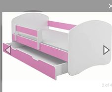 MEBLEX Children Toddler Bed for Kids White WITH DRAWERS & Safety Foam Mattress 160x80cm Children Sleeping Bedroom Furniture with MDF Full Bed Frame with Built-in Headboard (White/Pink, 160x80cm)
