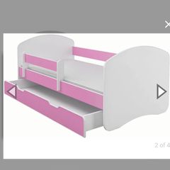 MEBLEX Children Toddler Bed for Kids White WITH DRAWERS & Safety Foam Mattress 160x80cm Children Sleeping Bedroom Furniture with MDF Full Bed Frame with Built-in Headboard (White/Pink, 160x80cm)
