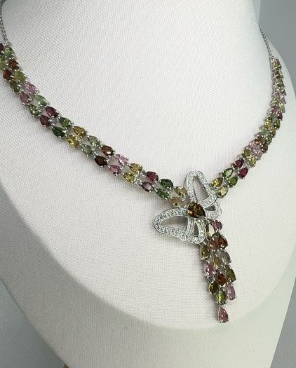 Silver Multi Tourmaline & Zircon Butterfly Lariat