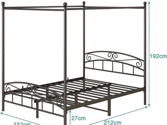 Canopy Bed Frame King Size with Ornate European Style Headboard & Footboard