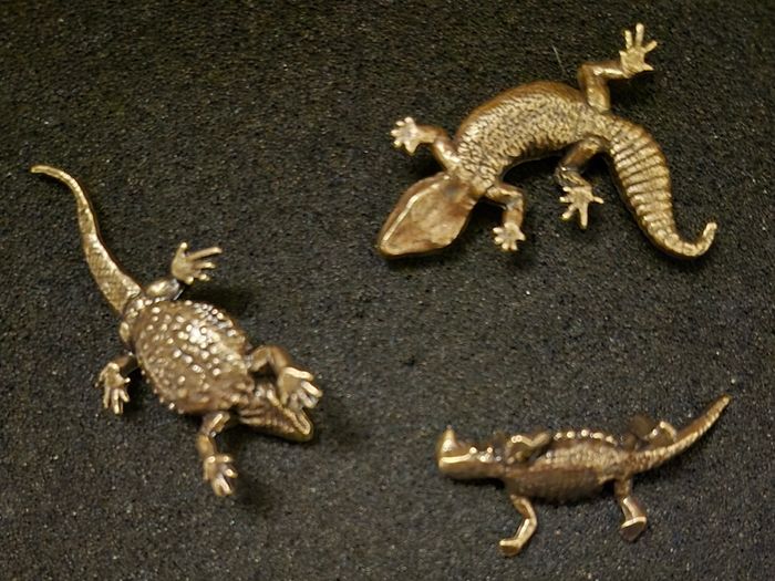 3 brass lizards.