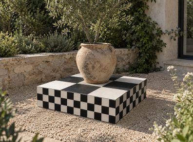 Black & White Checkerboard Plinth Display Pedestal