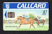 1991 Ireland 10 unit Irish Horse Racing Definitive Call Card with Schlumberger SC5 Chip, Dame Lane Address, Matt finish, White back, Flag, Barcode Used. Telecom Eireann card number 1033.
