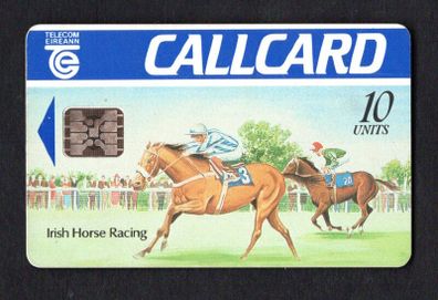 1991 Ireland 10 unit Irish Horse Racing Definitive Call Card with Schlumberger SC5 Chip, Dame Lane Address, Matt finish, White back, Flag, Barcode Used. Telecom Eireann card number 1033.