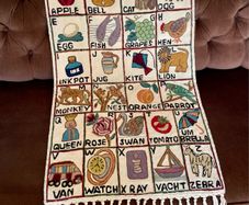 Vintage Style ABC Nursery Alphabet Tapestry with Hanging Pole