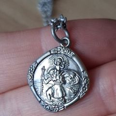 925 silver St. Christopher necklace pendant and chain 17.5 inch