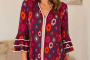 Pala D Oro Burgundy Print Blouse Size S/M