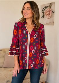 Pala D Oro Burgundy Print Blouse Size S/M