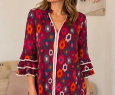 Pala D Oro Burgundy Print Blouse Size S/M