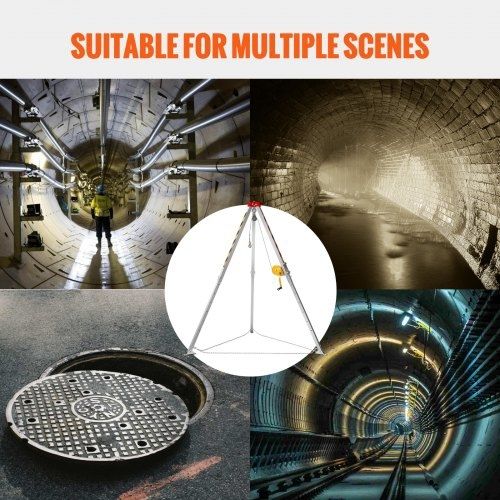 Confined Space Tripod Kit, 544 kg Winch, Confined Space Tripod 2.13 m Legs and 30 m Cable, Confined Space Rescue Tripod 10 m Fall Protection