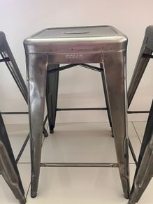 Set of 3 Genuine Tolix Bar Stools- Silver Metal