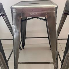 Set of 3 Genuine Tolix Bar Stools- Silver Metal