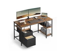 Large Office Desk for Dual Monitors 140cm Desk with Storage