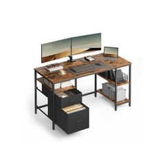Large Office Desk for Dual Monitors 140cm Desk with Storage