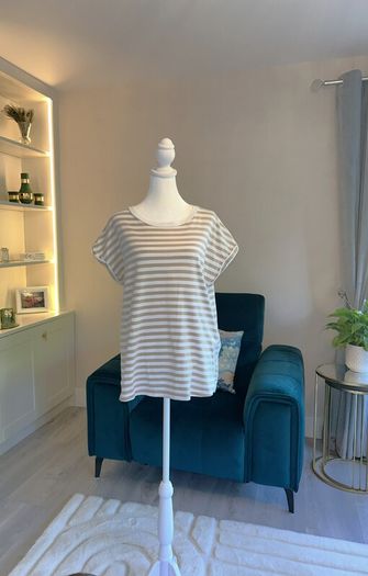 Ladies Short Sleeved Cream & Beige Stripped Tee Shirt from F&F