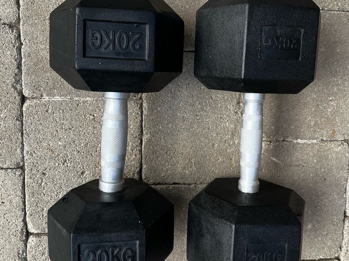 2x20kg rubber hex dumbbells