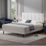 Double Bed Frame, White, Upholstered Wooden Slat Bed Frame with Headboard Image 3