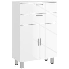 Bathroom cabinet, bathroom chest, 2 drawers, adjustable shelf, wood, white