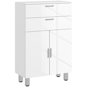 Bathroom cabinet, bathroom chest, 2 drawers, adjustable shelf, wood, white