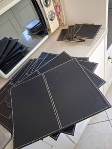 Eight Black Placemats & Eight Black Coasters