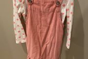 3 piece pink corduroy pinafore &amp; top &amp; tights set