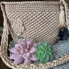 Handmade Crochet Shoulder Bag Beige