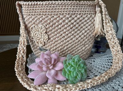 Handmade Crochet Shoulder Bag Beige