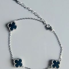 925 sterling silver four leaf clover bracelet black