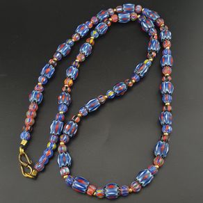 Vintage Venetian Style MultiColor Chevron Glass Beads Necklace