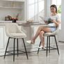 Set of 2 Corduroy Velvet Bar Stools with Curved Backrest and Footrest Cream Image 4