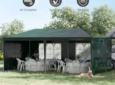 6x3 m Party Tent Gazebo Marquee Outdoor Patio Canopy Shelter with Windows and Side Panels, Green
