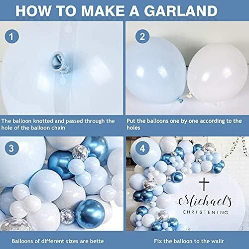 Blue Balloons Garland Arch Kit - 104Pcs Blue White Silver Balloon Arch Kit with Confetti Balloons for Boys Birthday Party, Baby Shower, Wedding, Christening, Graduation, Communion Decorations For Boys