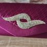 Grape/Burgundy satin bag with diamonds cluster. Image 3