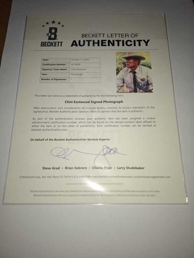 Clint Eastwood Signed Beckett COA