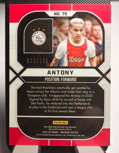 Panini Obsidian Soccer #75 Antony AFC Ajax Silver Electric Etch /105