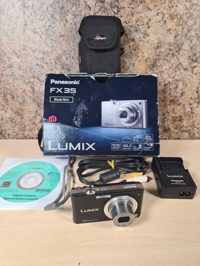 PANASONIC LUMIX FX35 digital camera 10.1MP megapixels boxed with battery charger memory card and case
