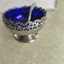Vintage  Silver Plated Jam/Sugar Holder Blue Dish w/Spoon Image 5