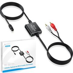 Optical to RCA Converter 192 KHZ Digital to Analog Audio Portable Adapter 2.1m Optical Audio to RCA Cable Aluminium Alloy Shell DAC Converter for HDTV Blue-ray PS4 etc
