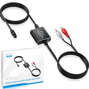 Optical to RCA Converter 192 KHZ Digital to Analog Audio Portable Adapter 2.1m Optical Audio to RCA Cable Aluminium Alloy Shell DAC Converter for HDTV Blue-ray PS4 etc