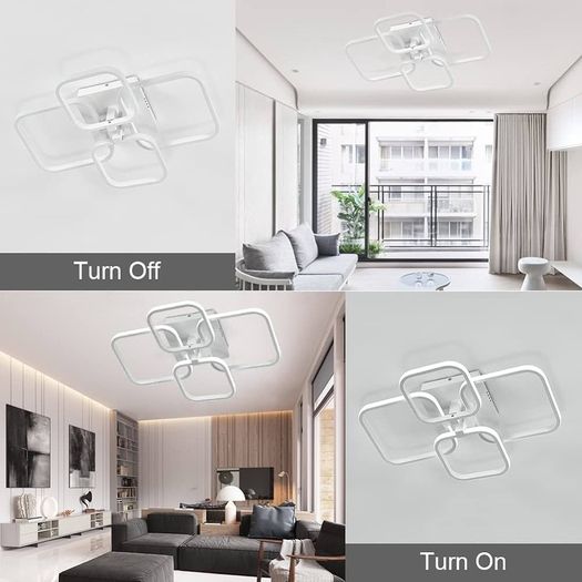 FLASH SALE Modern LED Ceiling Light with 4 White Squares, 60W Flush Mount Pendant Light, Acrylic Chandelier for Living Room Bedroom Dining Room, 6000K Cool White Light