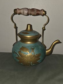 Vintage Solid Brass Cloisonne Teapot
