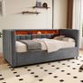 Velvet Sofa Bed 90 x 190 cm with Pull-Out Bed, USB-C Connection, LED Lighting & Storage Space - Modern Day Bed for Living Room, Guest Room & Teenager's Room Dark Grey1 Image 3