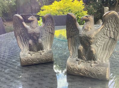 Vintage Pair 1960s Cast Brass Tone American Bald Eagle Bookend Decorative Desk Statue