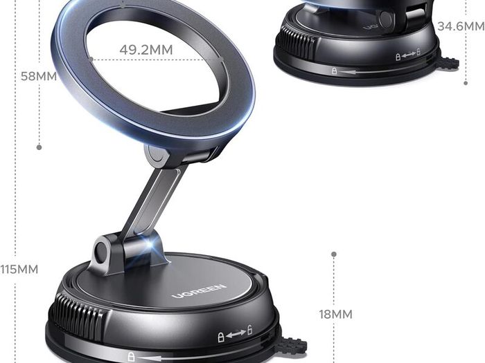 Magsafe Car Mount, 22xN55 and 80 LBS 2500gf Vacuum Magnetic Phone Holder with Adhesive Suction Cup, 360 Rotatable Car Phone Holder Compatible with iPhone 17 Pro Max Air 16 15 14 13 12
