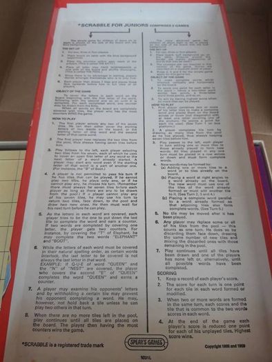 Vintage Spear's Scrabble For Juniors  1983