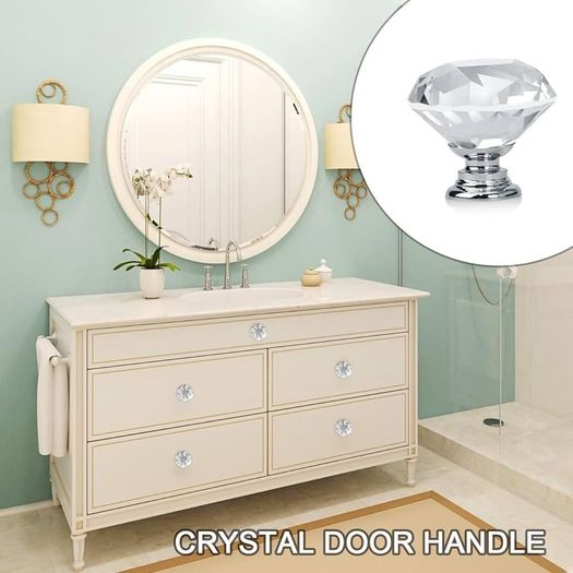 12 PCS Shimmering Crystal Door Knobs, Sparkling Diamond Cut Crystal Door Knobs with Screws Drawer Handles for Kitchen, Bathroom, and Office Cabinets