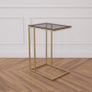 Coffee Tables For Living Room, Tampered Smoked Glass Top, C Table For Sofa With Gold Base, Steel Frame, Durable, Offices Stylish Light Grey, C Shaped Side Table Image 3
