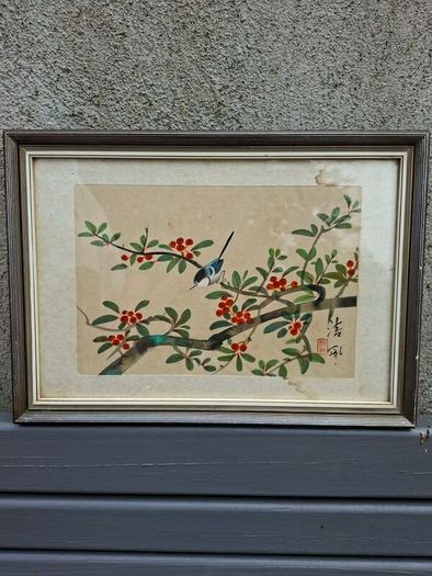 Vintage East Asian Silk Handpainted Painting