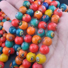 vintage Middle Eastern Style MultiColor Floral Glass Beads Strands 24 inches